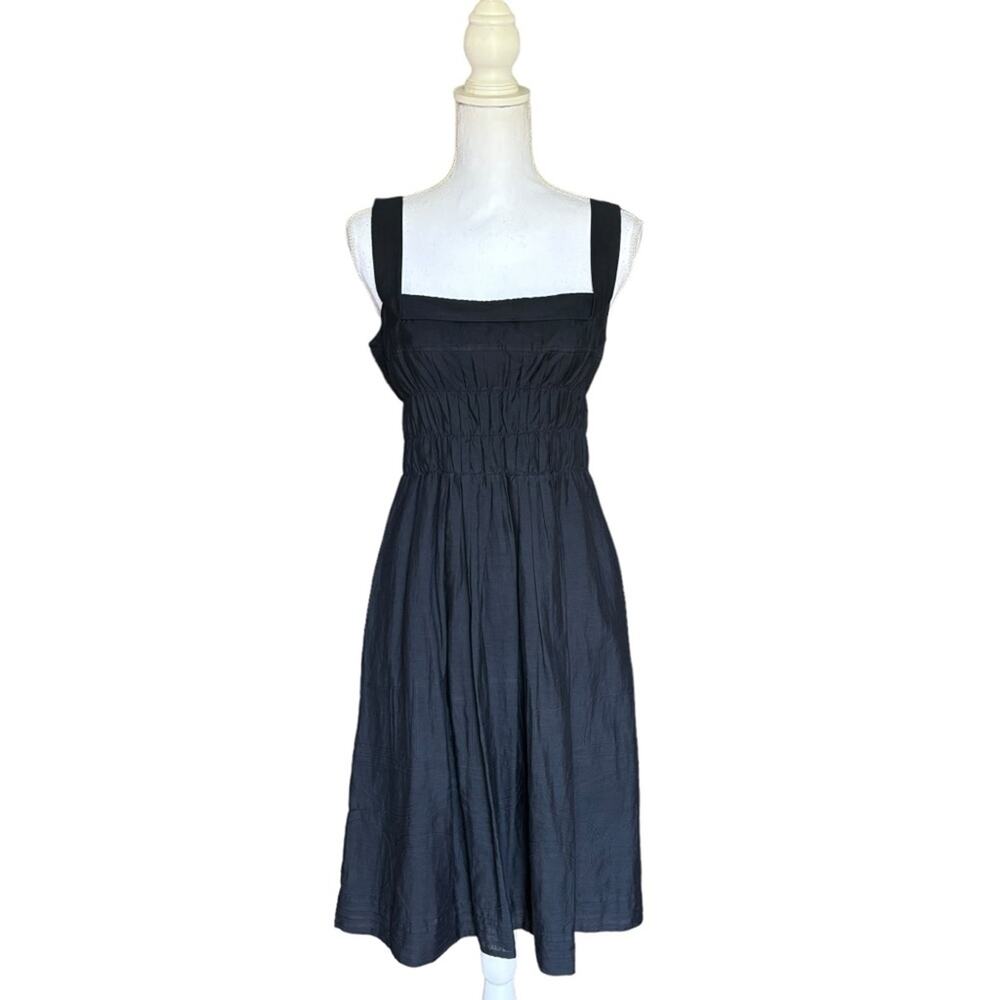 Vince Pintuck Silk Cotton Blend Midi Embroidered Dress-Size 8